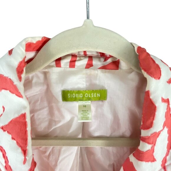 Sigrid Olsen Womens Floral Print Blazer Jacket Size 16 Red & White Feminine - Picture 2 of 8